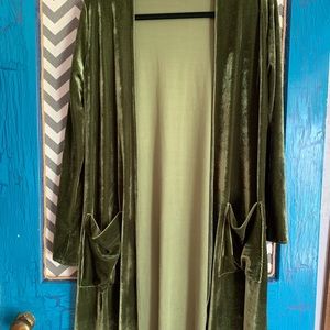 Olive green LuLaRoe small velvet duster